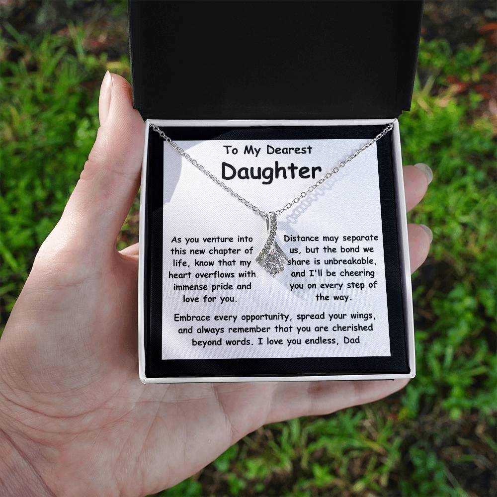 To My Dearest Daughter the message gift card from dad with the Alluring Beauty Necklace